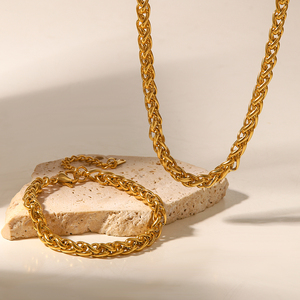 Trendy Waterproof Chunky Necklace & Bracelet <b>Chain</b> Set in 18k Gold and Silver Plated Stainless Steel - Product Image 2