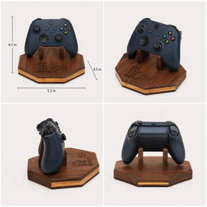 Wooden <b>Controller</b> <b>Stand</b> For Xbox And PlayStation <b>Controllers</b> Polygon Shape Engraved Design Table Top Storage Organizer - Product Image 5