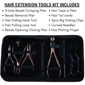 Hair Extension tools Kit 3 Hole Beads Crimping Plier <b>Tape</b> In Plier Beads Opening Closing Tool <b>Hook</b> <b>Loop</b> Jumbo Sectioning Clips - Product Image 2