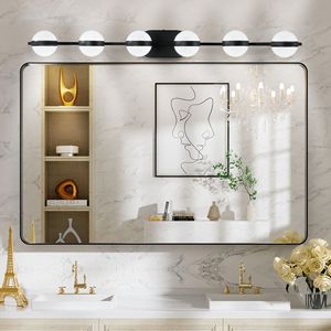 Lampada da parete a LED nera minimalista da 43 pollici per bagno con paralumi in acrilico Crystal Sand a 6 luci Wall-W1340P143680/LL2001 B 6 - Product Image 2