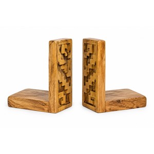 Porte-livres en bois de manguier sculpté en relief Greca - Vente en gros |   Artisanat de Moradabad - Product Image 1