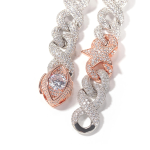 Moissanite Diamond Star Link Chain <b>Necklace</b> 925 Silver Two Tone Iced Cuban Chain Luxury <b>Statement</b> Jewelry Gift for Women - Product Image 4