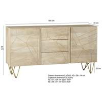 Buffet moderne en bois clair avec incrustations, console de rangement à 3 tiroirs et pieds métalliques