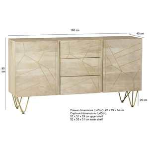 Buffet moderne en bois clair avec incrustations, console de rangement à 3 tiroirs et pieds métalliques - Product Image 4