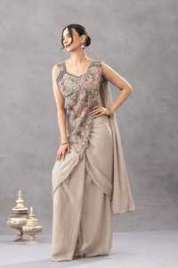Sari listo para usar con bordado y pedrería, sari y blusa hermosos con bordado Chinon y pedrería. - Product Image 3