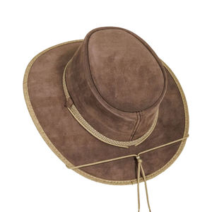 Chapeau de cowboy en cuir personnalisé unisexe à large bord arrondi en cuir de vachette pour adulte, toutes saisons, extérieur, chapeaux western personnalisés OEM - Product Image 5