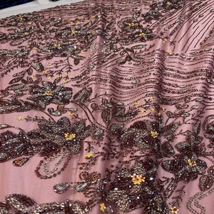 ผ้าลูกไม้ดีไซน์หรูหราประดับด้วยลูกปัดและงานปักเลื่อมอย่างประณีต สำหรับชุดแต่งงาน ชุดราตรี และเสื้อผ้าแฟชั่นชั้นสูง - Product Image 1