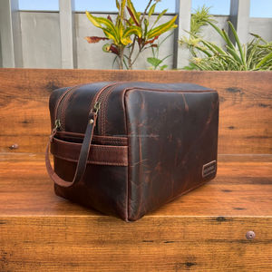 Kit de afeitado de viaje colgante grande al por mayor para hombres Kit Dopp de cuero genuino neceser de cuero de vaca bolsas de cosméticos para mujeres - Product Image 3