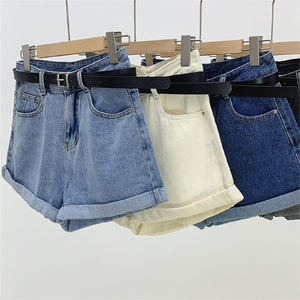 Shorts en jean taille haute pour femmes, design personnalisé, couleur unie, style décontracté et sexy pour la saison printanière, shorts légers délavés - Product Image 2