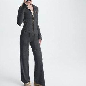 Survêtement zippé slim pour femme, col montant, tenue de yoga, survêtement en molleton à manches longues avec cordon de serrage pour femme - Product Image 1
