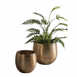 Ensemble de pots à fleurs modernes en laiton avec finition martelée, jardinières d'intérieur, style minimaliste, design circulaire pour plantes vertes, décoration intérieure - Product Image 1