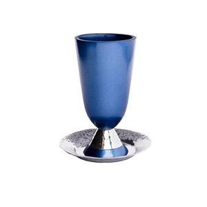 Copa Kiddush de níquel martillado de alta calidad y bajo precio para niño - Azul con anillo plateado, copa Kiddush para beber vino - Product Image 3