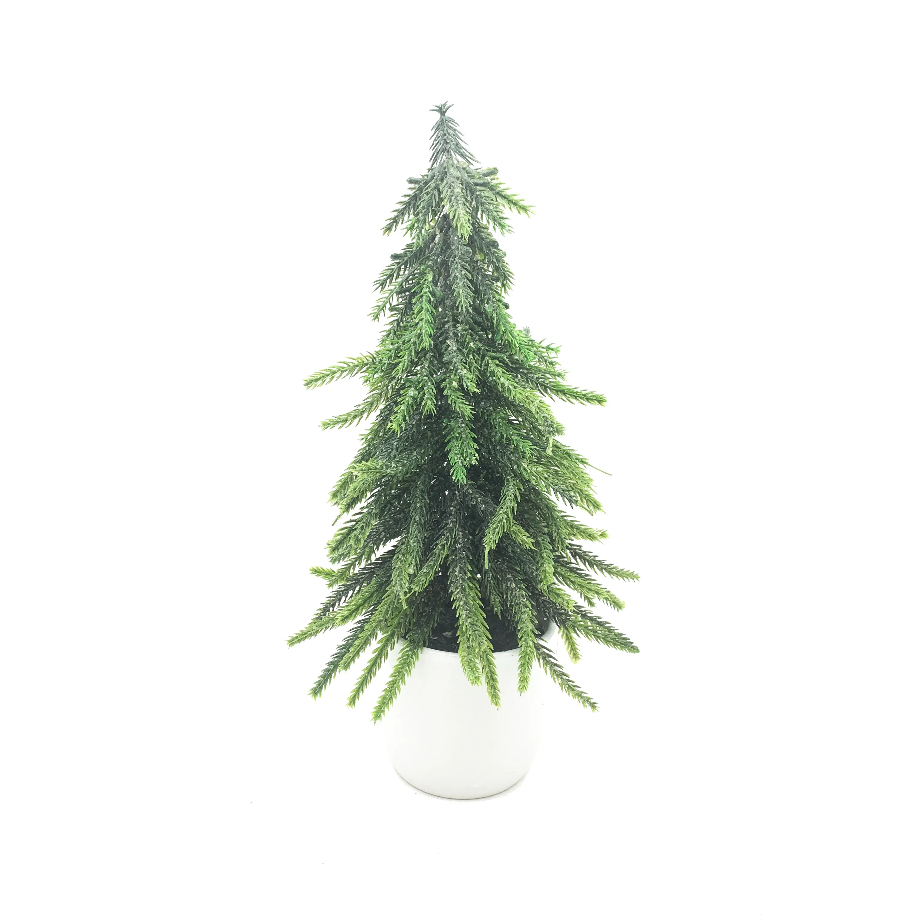 Hot sale PE green frost different finishing artificial Christmas trees mini in ceramic pot Christmas pick presents boutique