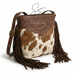 Bolso Bandolera de Cuero Genuino con Flecos Hechos a Mano, Estilo Vintage, Bolso de Hombro Bohemio para Mujer, Estilo Vaquero Occidental - Product Image 1