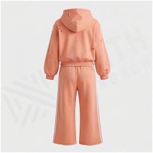 Conjunto Deportivo de 2 Piezas para Mujer, Color Durazno, con Capucha y Detalles de Pedrería, Sudadera Holgada con Cierre Frontal y Pantalones Deportivos, Otoño - Product Image 2