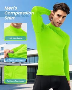 Rash Guard For Men Athletic <b>Base</b> <b>Layer</b> MMA Compression Shirt Turtle Neck <b>Long</b> <b>Sleeve</b> Rash Guard For Gym Training Running Cycling - Product Image 3