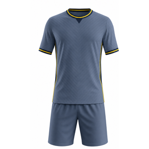 Best selling Steel Grey Soccer Uniform Set with Navy and Yellow Trim Sublimated Football uniform - Product Image 1