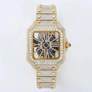 Fancy unisex Octagon Diamond Encrusted Mechanical <b>Watch</b> Yellow Gold <b>Case</b> Sapphire Crystal Roman Numeral Analog 41mm - Product Image 3