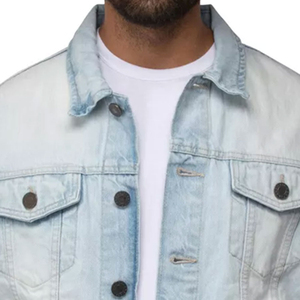 Veste en jean bleu clair pour homme, décontractée, en coton délavé, coupe classique, col rabattu, simple boutonnage, style printemps - Product Image 5