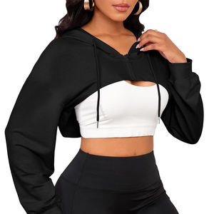 Sweat-shirt à capuche court pour femme, coupe décontractée, hiver, uni, en mélange de coton respirant, style streetwear, vêtement tendance pour le quotidien, vente en gros à prix abordable - Product Image 4