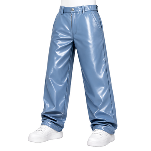 กางเกงหนังสีดำคลาสสิกสำหรับผู้ชาย เอวต่ำ ผ้ายืด PU ทรงเข้ารูป มีกระเป๋า ชุดเที่ยวกลางคืนสำหรับผู้ชาย ชุดคลับแวร์แบบใหม่สั่งทำได้ - Product Image 1