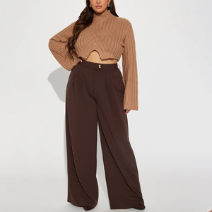 Cotton Linen Women Wide Leg Pants High Waist Pocketed Loose Trousers Spring Summer Lady Casual Trouser In Reasonable Price - Product Image 1