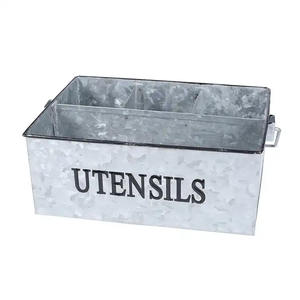 Organisateur de cuisine en étain martelé style ferme, support à couverts et condiments en acier galvanisé avec poignée – Prix promotionnel - Product Image 3