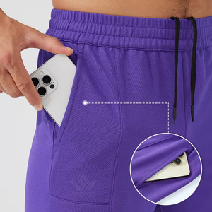 Shorts de course Bermuda pour hommes, séchage rapide, respirants, taille élastique, couleur unie, pour entraînement sportif, avec poches - Product Image 2