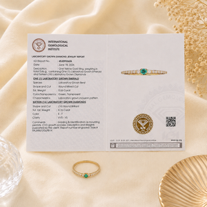 Anillo de Oro Sólido de 14 Quilates con Diseño Elegante, Estilo Étnico, Certificado IGI, con Diamante Cultivado en Laboratorio y Esmeralda Colombiana, Joyería para Mujer - Product Image 6
