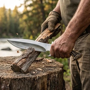 Cuchillo Bowie de Caza Hecho a Mano con Hoja de Acero Pulido y Mango de Asta de Ciervo – Cuchillo de Hoja Fija Personalizado con Funda de Cuero al por Mayor - Product Image 5