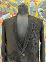 Veste de costume Jodhpuri de luxe pour homme, blazer noir Bandhgala, design crête d'aigle en sequins couleur bronze