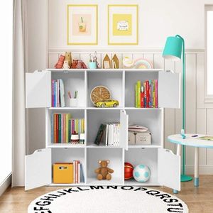 Libreria Moderna Autoportante a 9 Cubi con Divisori in Legno e Pietra per Soggiorno e Ufficio - Product Image 4