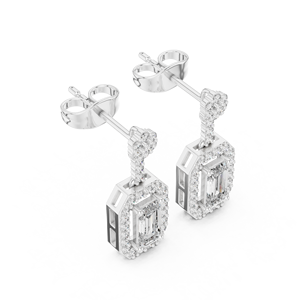 Boucles d'oreilles pendantes de luxe en argent, taille émeraude, avec halo, certifiées IGI, cultivées en laboratoire, tendance, pour fiançailles, mariage, anniversaire, fête, unisexe, haute joaillerie - Product Image 2
