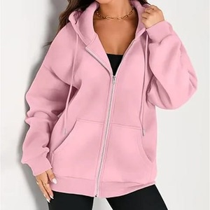 Sweat-shirt à capuche d'hiver personnalisé pour femme, fermeture éclair, surpiqûres contrastées, coupe ample, logo imprimé en relief sur le devant, hoodie oversize - Product Image 1