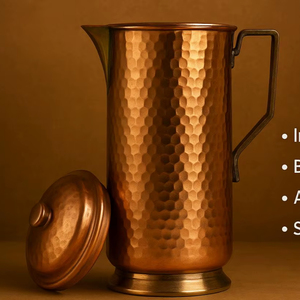Ensemble de carafes en cuivre pour une ambiance de luxe haut de gamme, service de boissons en métal avec verres, durable, réutilisable, vaisselle de cuisine et de salle à manger. - Product Image 1