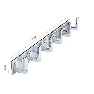 6 Pin Aluminium Cloth <b>Hook</b> for Wall & Door | Premium SS202 Heavy Duty Rustproof Coat Towel Robe Hanger | Home Bathroom Organizer - Product Image 2
