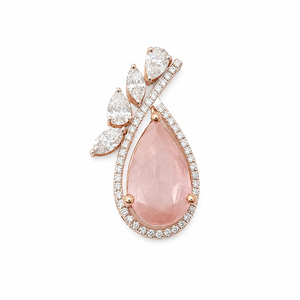 14ct Rose Gold Pink Quartz Diamond Pendant Earrings <b>Set</b> for <b>Women</b> High Polish Pear Shape Engagement Party Wedding Jewelry <b>Gift</b> - Product Image 4