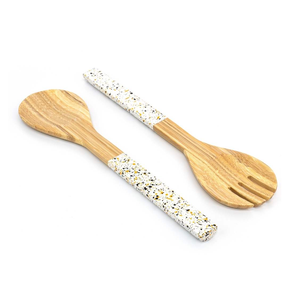 Home Kitchen Wood Salad Server Spoon With Enamel Printed Crafts <b>Dining</b> Tabletop Decor Wood Cooking Spoon - Product Image 4