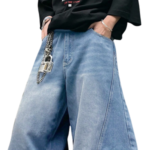 Jean en denim bleu clair pour homme, coupe ample, style streetwear décontracté, respirant, séchage rapide, 100 % coton, style vintage, longueur intégrale - Product Image 3