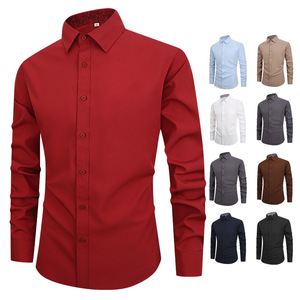 Chemise formelle noire unie à manches longues pour homme, coupe ajustée, tissu tissé - Product Image 6