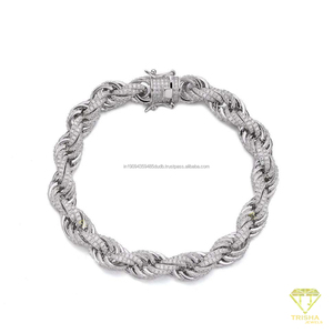 สร้อยข้อมือเงินแท้ 925 ประดับเพชรโมอิสซาไนต์ ดีไซน์เชือกถัก สไตล์หรูหรา ฮิปฮอป สำหรับผู้ชายและผู้หญิง ขายส่ง แฟชั่น - Product Image 3