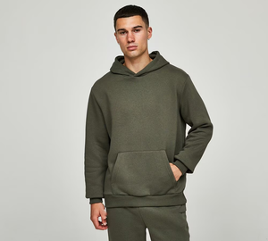 Men's Olive Green Hooded Fleece Sweatshirt And Pants <b>Set</b> Casual Autumn Wear <b>Knitted</b> Solid Color Track Suit - Product Image 3