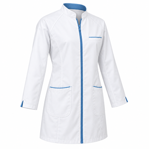 Blouse de laboratoire médicale unisexe, blanc pur, col mandarin, fermeture éclair bleue, uniforme de médecin, tenue de travail pour le personnel de clinique, vente en gros sur mesure - Product Image 3