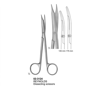 Tijeras de Disección Reynolds de 145 mm con Puntas Curvas Delicadas, Tijeras Quirúrgicas de Acero Inoxidable para Cirugía Plástica y ORL - Product Image 1