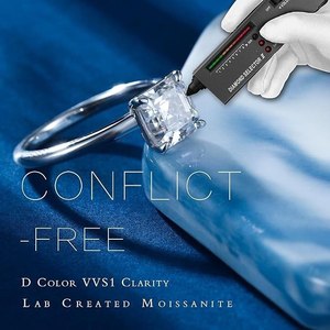 BOJ <b>Ring</b> 046 <b>Emerald</b> Cut 925 <b>Silver</b> Delicate Shared Prong & Rhodium Plated Wedding 2ct D Color VVS1 Moissanite GRA Certified - Product Image 5