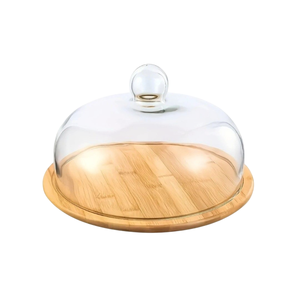 Support à gâteau en verre avec base en bois, forme hémisphérique, réutilisable, présentoir à desserts pour boulangerie, événements à domicile, fait main, en solde - Product Image 2