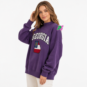 Sweat-shirt à col montant Georgia pour femme, noir, avec broderie de la carte de l'État, coupe oversize, pour l'automne - Product Image 2