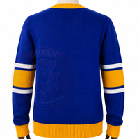 Pull en tricot à col en V Sorority Gamma, rayures bleues et dorées, cardigan pour femme, manches longues, style preppy classique, broderie sur toute la manche