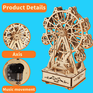 Puzzles en bois 3D faits à la main, modèle de grande roue, boîte à musique, kits de bricolage pour femmes, cadeaux d'anniversaire - Product Image 3