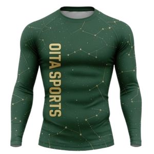 Camiseta de Compresión de Manga Larga Verde Oscuro con Estampado de Constelaciones, Ropa Deportiva Transpirable de Secado Rápido para Entrenamiento Atlético y Gimnasio - Product Image 1